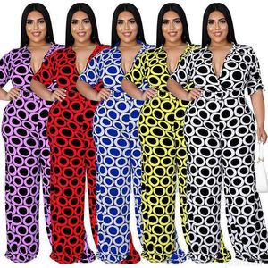 dames grote 2023 Plus size mode broekpak nieuwe mode vakantie casual bedrukte veelkleurige jumpsuit XL -5XL