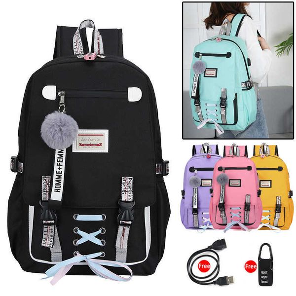 Grand sac à dos pour femmes Toile USB Sacs d'école pour filles Adolescents Bookbags Middle High College Teen School Sac à dos Adolescen X0529