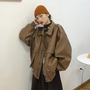 Femmes en cuir 2022 Vintage Faux vestes femmes à capuche Bomber veste femmes femme hiver Harajuku Streetwear automne manteau vêtements d'extérieur