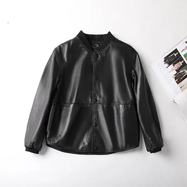 Manteau en peau de mouton véritable pour femme, veste d'automne en cuir véritable, veste de motard courte à la mode, uniforme de Baseball, Gmm805, 2023