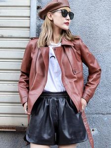 Veste en cuir 2023 véritable pour femme, manteau en peau De mouton, vêtements De moto, printemps-automne