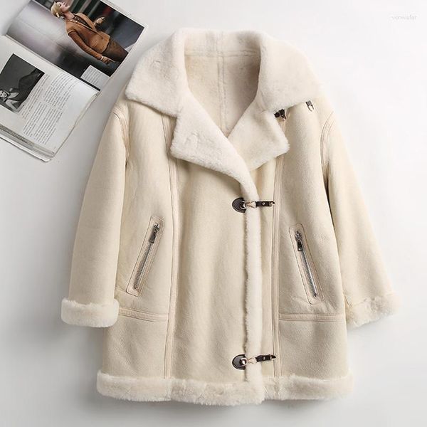 Manteau Long en peau de mouton véritable pour femme, veste d'hiver chaude, Double Face, doublure en fourrure d'agneau, épaisse en peau de mouton, MH389, 2023