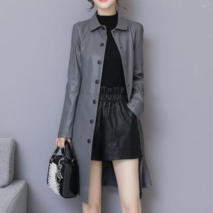 Femmes en cuir 2023 printemps et automne femmes Pu longue veste Trench manteau manteaux mince dames simple boutonnage vêtements