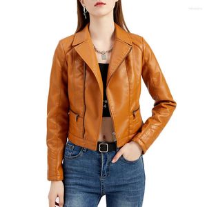 Femmes en cuir 2023 printemps automne Faux Pu vestes femmes survêtement poche fermeture éclair manteau mince motard veste rouge noir femmes vêtements