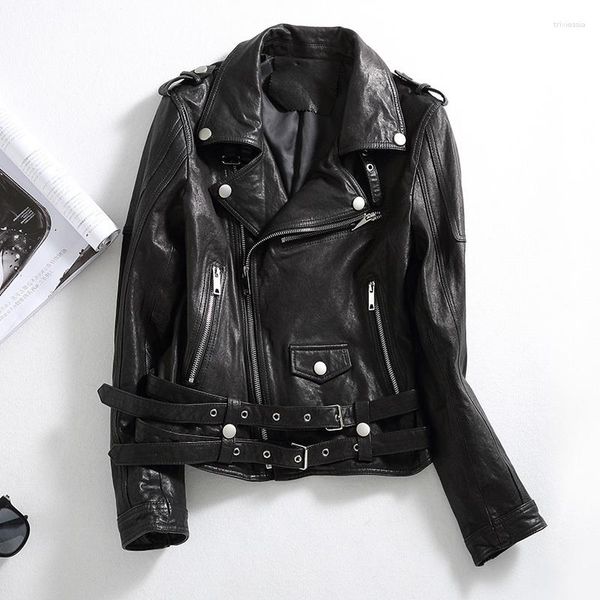 Femmes en cuir 2023 Streetwear dames Moto Biker véritable veste femmes mode automne en peau de mouton manteau femme vraies vestes