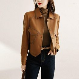 Haining – veste en cuir PU pour femmes, vêtement haut de gamme, haut de gamme, coupe cintrée, veste courte décontractée, Style manteau à la mode, hiver 2023