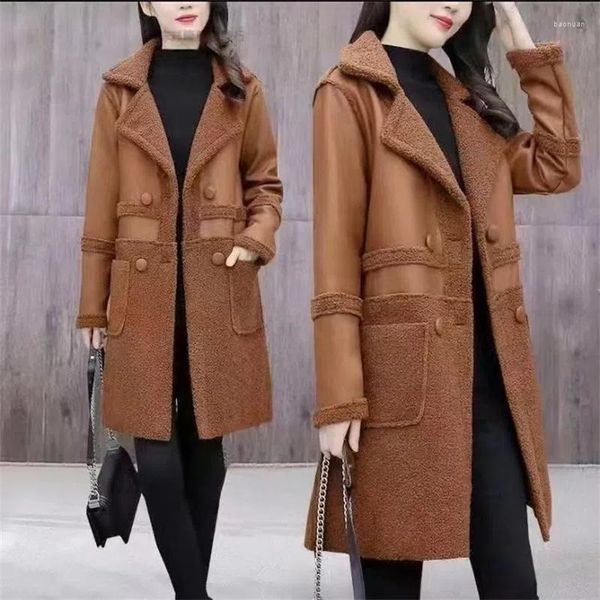 Cuir Femme 2023 hiver femmes gilet de fourrure grosse soeur lâche femme vêtements Vintage velours épais manteau chaud mi-long gilet WommenA856