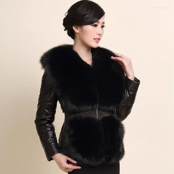 Manteau en cuir et fourrure véritable pour femme, veste en duvet de canard blanc 2024, à la mode, en peau de mouton véritable, Ropa, 90%