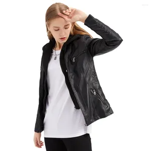 Veste en cuir à capuche pour femmes, manteau détachable en PU, automne 2024