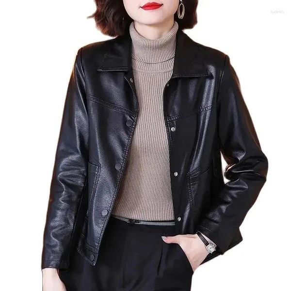 Manteau en cuir PU pour femme, veste de moto, mode coréenne, haut de gamme, décontracté, assorti avec tout, pardessus noir, 5XL, automne-hiver