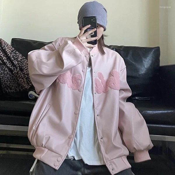 Cuir pour femmes American PU Couture Manteau Femmes Y2k Gothique BF High Street Hip Hop Veste 2023 Marque Lâche Casual Baseball Uniforme Manteaux