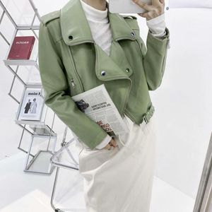 Vestes de moto en cuir pour femmes, veste verte de marque, manteau Slim en PU, nouvelle collection hiver automne 2022