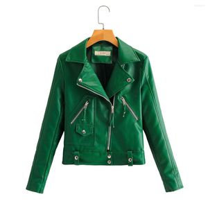 Dames Lederen aankomst Novel Noman Brand Winter Autumn Motorfiets Jackets Green Jacket Damesjas Slim Pu