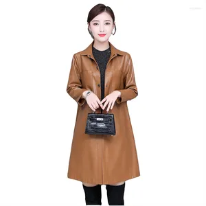Damesleer herfst Winter 2022 Dames Bomber Coat Fashion Medium-Lang Koreaanse losse streetwear bovenkleding schapenvacht windjack jas