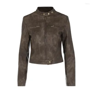 Manteau en cuir pour femmes, veste de moto à manches longues, manteau court, Vintage, Slim, vêtements d'extérieur, Style petit ami, en daim, automne hiver