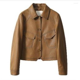 Veste en cuir pour femme, automne hiver, Faux manteau à revers, vêtements courts irréguliers