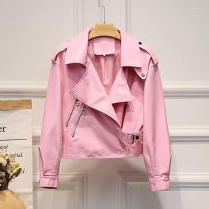 Femmes en cuir automne femmes courte Faux PU veste col rabattu noir blanc rose décontracté ample à manches longues vêtements de dessus pour femmes Streetwear