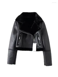 Women's Leather BabYoung Streetwear Women Thick Warm Faux Fur Short Jacket Autumn Winter Female Zipper Moto Biker Coat Outwear Tops