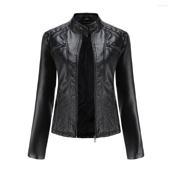 Femmes cuir noir veste femmes 2023 Moto Moto motard fermeture éclair dames printemps automne manteau femme marron vin rouge rose café