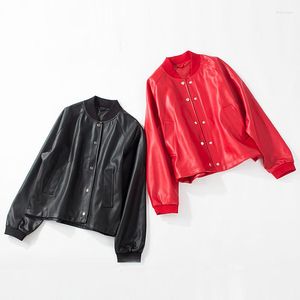 Veste en cuir pour femmes, fausse veste de motard en cuir noir et rouge, fermeture éclair, manteau ample surdimensionné, vêtements d'extérieur, court et doux, Pu pour femmes