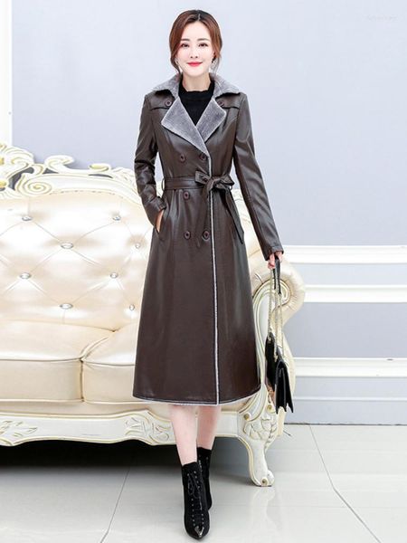 Femmes en cuir classique véritable veste femmes hiver et fourrure longs manteaux en peau de mouton dames véritable vestes élégant Trench Coat