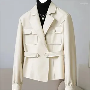 Manteau en cuir pour femmes printemps automne vêtement de motard Design sensation taille mince mode veste de costume en PU femme