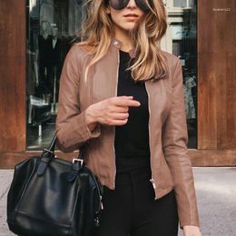 Vestes d'automne en Faux cuir souple pour femme, manteau court pour moto, Slim, vêtements d'extérieur, moderne et élégant