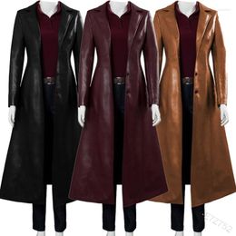 Trench-Coat en cuir pour femmes, mode solide, mince, grande taille, Long pour femmes