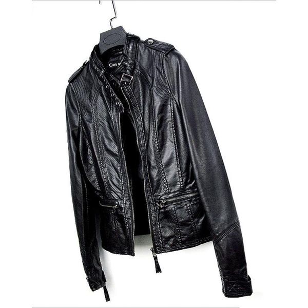 Chaqueta de piel sintética de talla grande 6XL para mujer, ropa de abrigo para motocicleta, Top corto informal, abrigo de PU flocado ajustado para mujer G619 2021