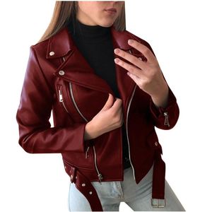 Chaqueta de cuero sintético para mujer, chaqueta de otoño primavera, negro, rojo, azul, talla grande 5XL, Top ajustado, moda coreana, pantalón corto informal, abrigo de PU N1196 2021