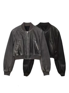 Women's Leather Faux 2023 Washed Loose Jacket Bomber Motorcycle Style Vintage Gradient Zipper Short 230418