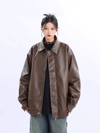 Manteau en Faux cuir pour femmes, automne Traf américain, veste rétro marron, vestes Trf, vêtements d'hiver 2023, 231011