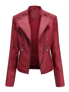 Femmes en cuir Faux automne hiver veste en cuir synthétique polyuréthane à manches longues fermeture éclair mince moteur motard manteau vêtements d'extérieur pour femmes hauts 230110