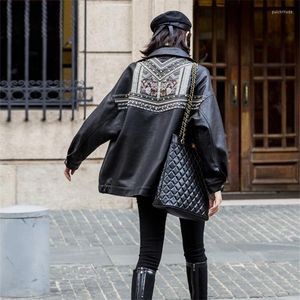 Veste en similicuir noir pour femmes femmes frangées Rivet Punk PU Locomotive courte moto vêtements d'extérieur dame broderie manteaux femmes