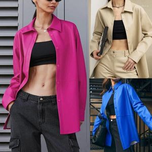 Vestes en Faux cuir pour femmes, veste à boutons sur le devant, chemise en PU, chemises de motard, vêtements d'extérieur, manteau d'automne