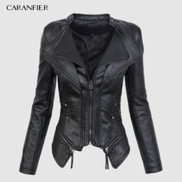 Cuir Faux Caranfiel Automne Femme Pu Jacket Soft Coat Soft Design Zipper Slim Black Motorcycle 221117