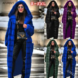 Damesleer Faux Casual Fur Coat Hoodies Ry Dikke Warm Long Rabbit Jacket Slim Winter Casaco Feminino 5xl 230105