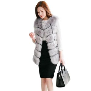 Damesleer Faux bontjas Winter Warm Vest Fashion Women Long Jacket Plus Size S-3XL