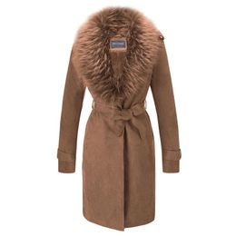 Giolshon – veste longue en cuir et daim pour femme, vêtement d'extérieur à revers, Trench-Coat, Cardigan avec col en fourrure détachable XXL