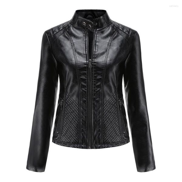 Chaqueta de imitación de cuero para mujer, abrigo femenino de otoño y primavera, moda 2023, ropa negra, roja, marrón, chaqueta femenina, Veste Cuir Femme XXL