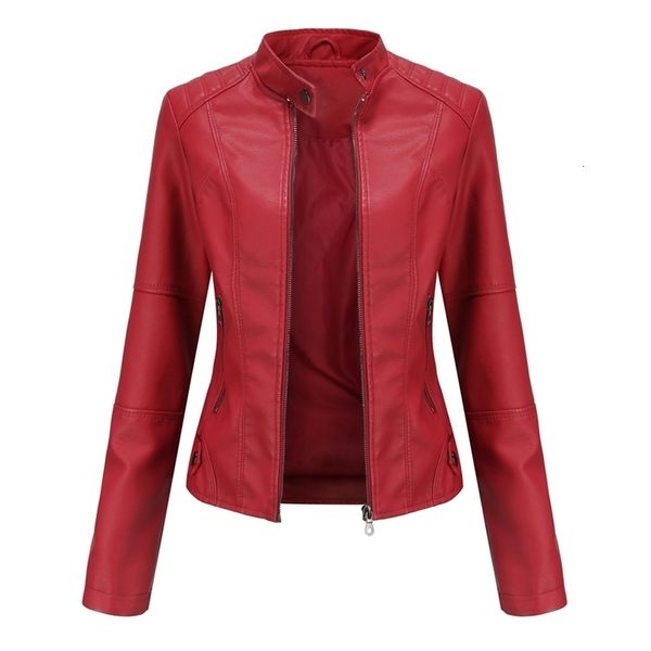 Veste en simili cuir femme automne printemps Moto Biker fermeture éclair rouge noir abricot café manteau dames vêtements d'extérieur marron 221111