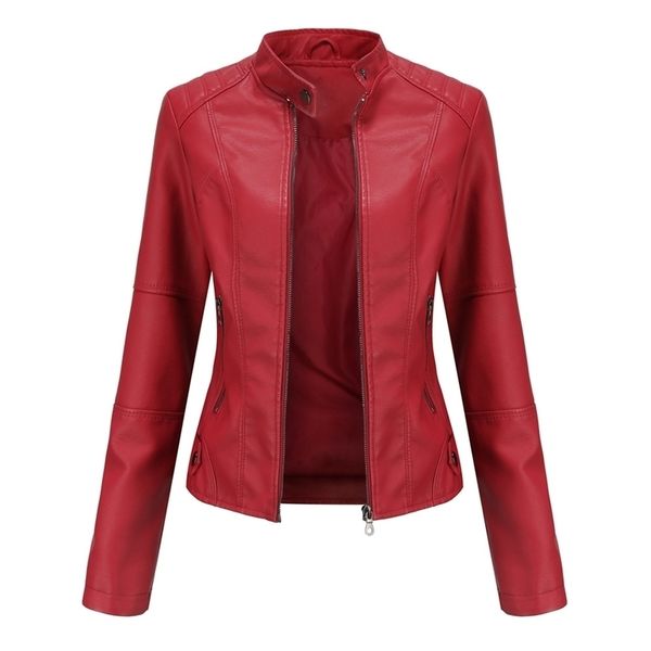 Femmes cuir Faux veste femmes automne printemps Moto motard fermeture éclair rouge noir abricot café manteau dames vêtements d'extérieur marron 221010