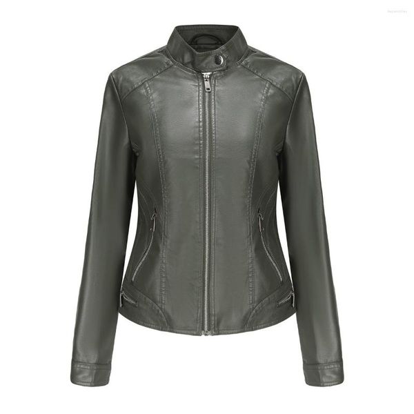 Femmes en cuir Faux vestes pour femmes 2023 printemps Moto Biker veste à glissière dans les vêtements d'extérieur automne moto manteau vert marron rouge