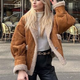 Femmes en cuir Faux KBAT femmes hiver en peau de mouton en peau de mouton faux vestes dame épais chaud daim agneaux court moto marron manteaux 221111