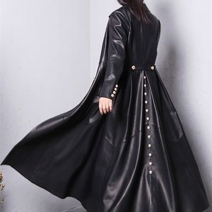 Faux en cuir féminin Lautaro Automne Long Trench noir rouge Black pour femmes Double poitrine élégante Fashion 4XL 5XL 6XL 7XL 220928
