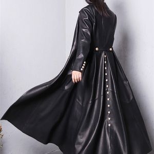 Cuir pour femmes Faux Lautaro Automne Longue Jupe Rouge Noir Trench-Coat pour Femmes Double Boutonnage Élégant Luxe Mode 4XL 5XL 6XL 7XL 220929