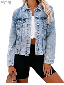 Dames Leer Kunstleer 2022 Herfst Nieuwe Dames Lange Mouw Gescheurde Denim Jas Mode Slanke Jeans Jas Straat Casual Vrouwelijke Kleding S-XL Drop Shipping YQ240116