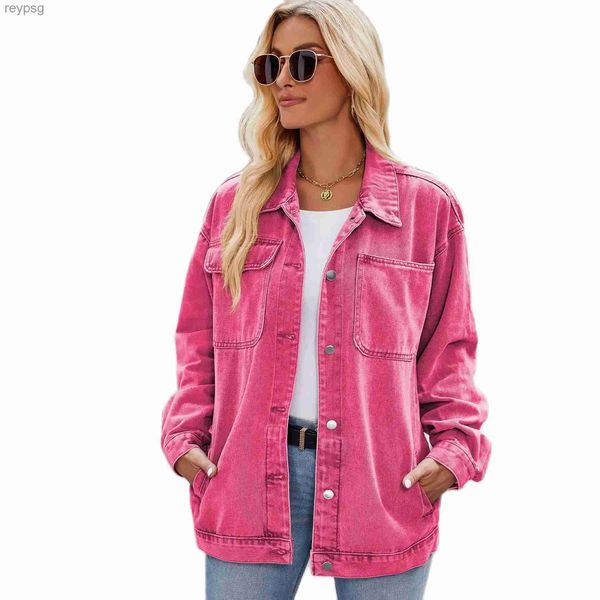 Chaqueta vaquera de manga larga para mujer, chaqueta vaquera de manga larga, informal, holgada, con pantalones vaqueros, S-XL, otoño e invierno, 2023, YQ240116