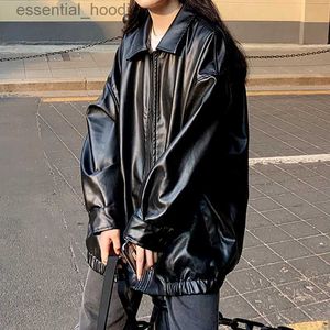 Women's Leather Faux Cuir 2023 nouvelle coréenne veste en cuir noir femmes hiver longue femmes Moto Biker veste à glissière Streetwear Harajuku Y2K lâche Fe manteau L231018