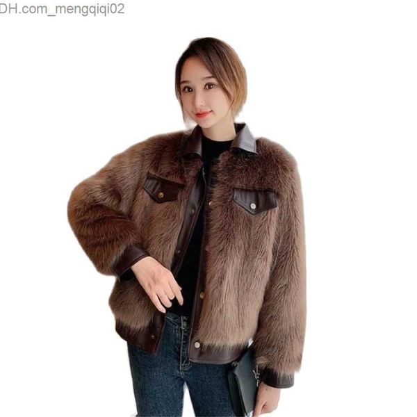 Femmes en cuir faux cuir artificielle fourrure de renard herbe manteau épais femmes nouveau hiver chaud revers intégré fourrure veste d'hiver vêtements pour femmes Z230809